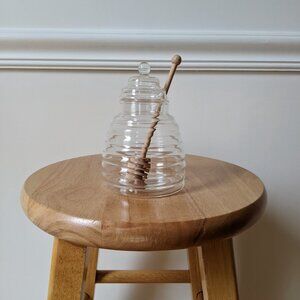 CRATE & BARREL New Beehive Glass Honey Jar with Wood Dipper